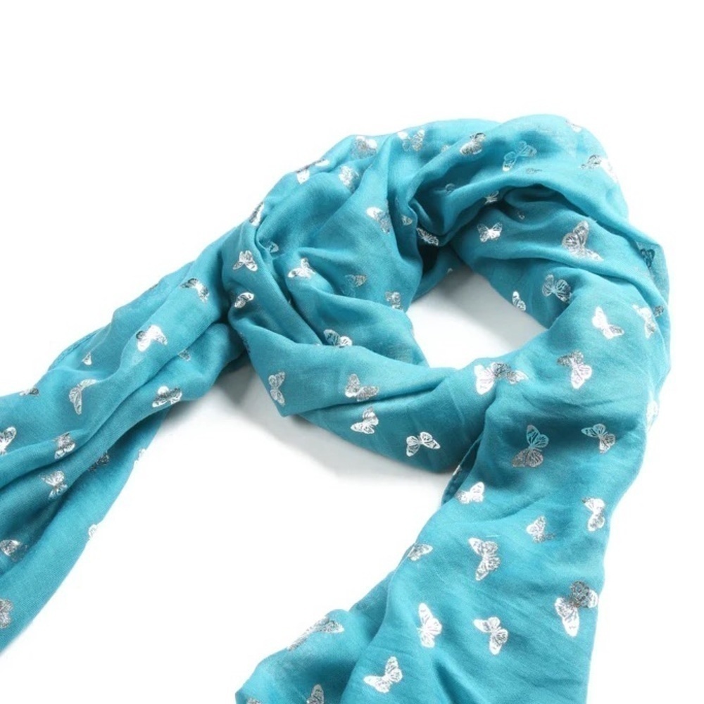 Turquoise and silver butterfly scarf